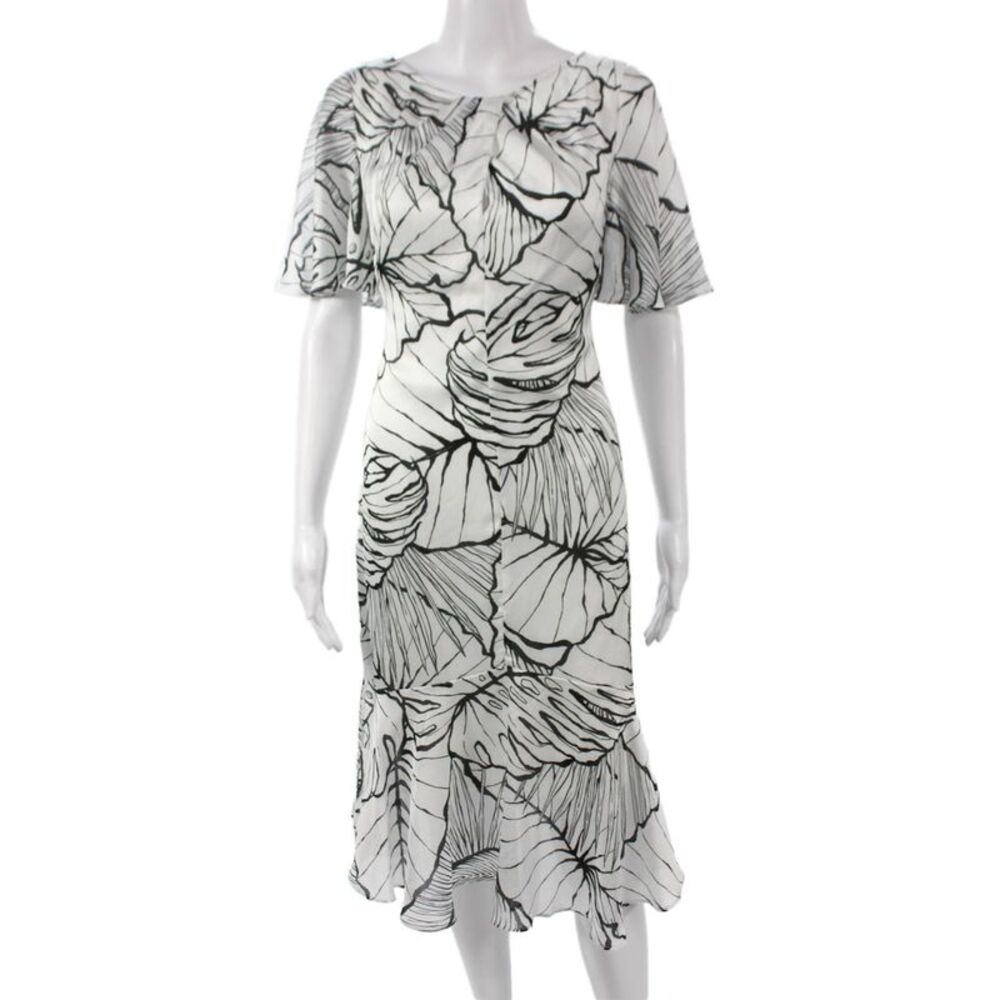 Marchesa Notte Womens A-Line Floral Short Sleeve Midi Dress Black Size 2